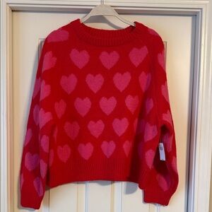 Old Navy Red Sweater with Pink Hearts